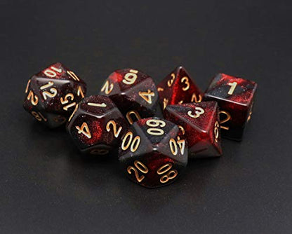 DND Dice Set 7Pcs Red Mix Black Nebula Dice for Dungeon and Dragons D&D RPG Role Playing Games Polyhedral Dice - color: Black Mixed Red+glitter