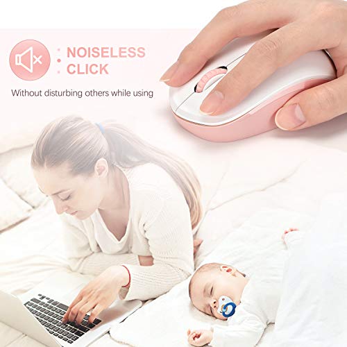 seenda Wireless Mouse for Laptop, 2.4G Noiseless Mouse with USB Receiver - Optical Tracking Portable Computer Mice for Chromebook, PC, Tablet, Windows System, 24 Months Battery Life - Pink & White - color: Pink and White