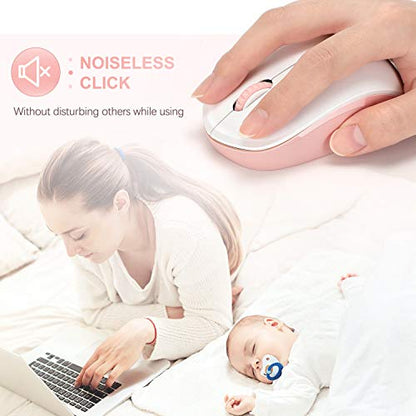 seenda Wireless Mouse for Laptop, 2.4G Noiseless Mouse with USB Receiver - Optical Tracking Portable Computer Mice for Chromebook, PC, Tablet, Windows System, 24 Months Battery Life - Pink & White - color: Pink and White