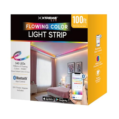 Xtreme RGB+IC LED Light Strip, 100’ Foot Indoor Sound Reactive Multi Color Chasing LED Light Strip, Bluetooth App Control, Sound Reactive Gaming Lights, 540 RGB+IC LED Lights, 24V Plug-in Light Strip - size: 100 Foot