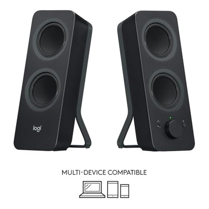 Logitech Z207 2.0 Stereo Computer Speakers with Bluetooth | 10 Watts peak power, active drivers with passive radiators, 3.5 mm input and headphone jack, ideal for PC setups - size: 9.5"x3.5"x4.9"