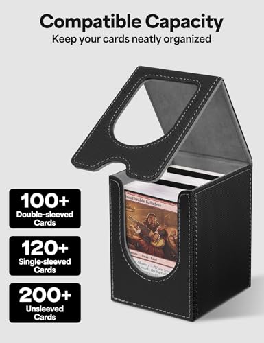 MTG Commander Deck Box, MTG Card Box with See-Through Window, Magnetic Closure Holds 100+ Double-Sleeved Cards TCG Cards(Black&Gray) - color: Black&Gray