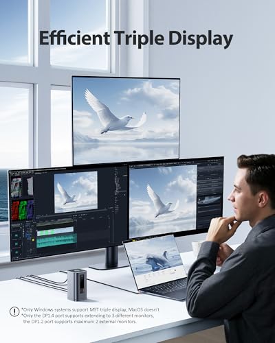 Baseus Spacemate Docking Station, 11-in-1 USB-C Dock for Windows Laptop, Triple Display with 4K HDMI & DP, 10Gbps USB-C & USB-A, Ethernet, Audio, 100W PD Charging for Dell HP Lenovo Acer and More | 2 x HDMI 1 x DP 4K @ 60Hz, 3 x USB-A/C 10 Gbps, 1 Gbps Et