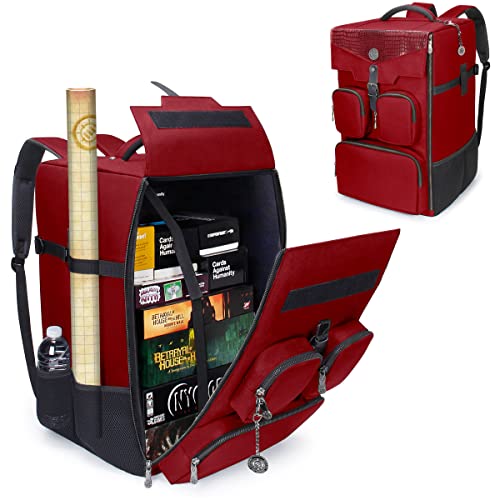 ENHANCE Collector's Edition Board Game Backpack - Reinforced Rigid Board Game Storage with Padded Shoulder Straps, Carrying Handle, and Accessories Pockets for Dice, Card Games, More (Dragon Red) - color: Dragon Red