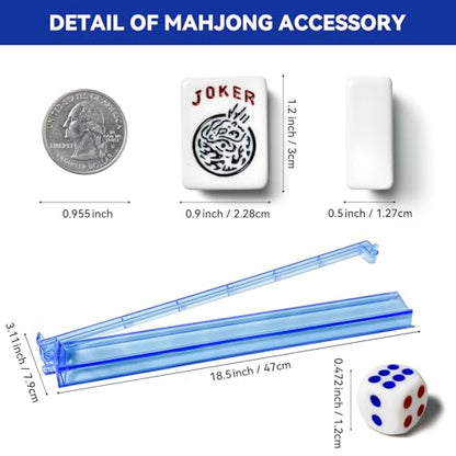 American Mahjong Tile Set, American Mahjong Set Complete with Bag, 166 White Tiles with Bag and Accessories, 4 All-in-One Mahjong Racks with Pushers, Travel Vita Mahjong Tile Game Set