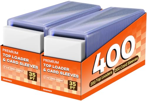 400 Card Sleeves Top Loaders for Cards, 3" x 4" Hard Plastic Toploaders, Baseball Card Protectors, Trading Card Holder for Football Sports Cards (200 Toploaders + 200 Penny Sleeves) - size: 200 Hard Sleeves + 200 Soft Sleeves New