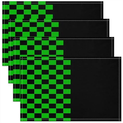 Geometric Plaid Kids Placemats Set of 4,Patchwork Grid Video Games Table Place Mats,Simple Lattice Abstract Kitchen Decor,Black & Green Placemat Kitchen Table Decoration 12"x18" - color: A-black Green