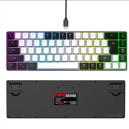 XUMIUZIY Membrane Wired Gaming Keyboard, RGB Backlit Membrane Gaming Keyboard, 68 Keys Linear Mechanical Feel Keyboard Ergonomic, USB Computer Keyboard for Office Home Game (Black and - color: Black and White
