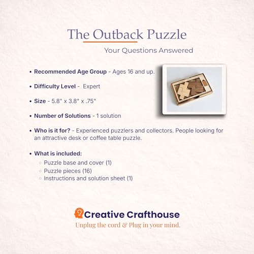 Creative Crafthouse Outback Puzzle, Stewart Coffin Wood Brain Teaser, Hard | A packing design numbered 222. Five cherry and maple pieces have just one known solution, a tough desk challenge, made in USA - style: Brain teaser