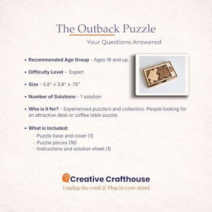 Creative Crafthouse Outback Puzzle, Stewart Coffin Wood Brain Teaser, Hard | A packing design numbered 222. Five cherry and maple pieces have just one known solution, a tough desk challenge, made in USA - style: Brain teaser