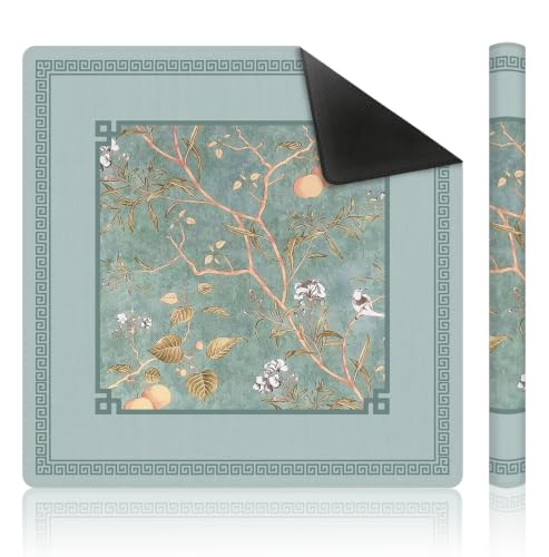 Turquoise Floral Bird Chinoiserie Mahjong Mat 31.5 x 31.5 Inch, Traditional Chinese Flower Non-Slip Noise Reduction Mahjong Table Mat for American Mah Jong Poker Card Board Games Dominoes - color: Turquoise Floral Bird