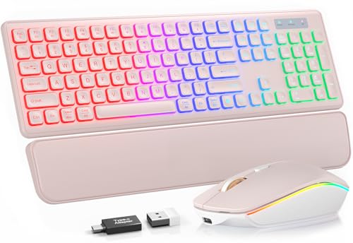 Wireless Keyboard and Mouse Combo, RGB Backlit, Rechargeable & Light Up Letters, Full-Size, Soft Typing, Sleep Mode, 2.4GHz Quiet Keyboard Set for Mac, Windows, Laptop, PC, Trueque KM42Pro | Light Up Letters, Full-Size, Soft Typing, Sleep Mode, 2.4GHz Qui