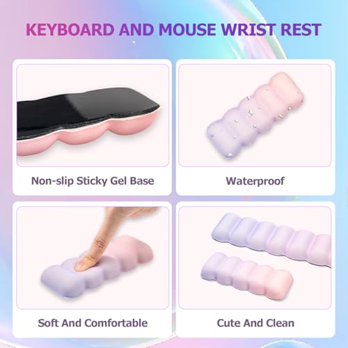 Keyboard and Mouse Wrist Rest Set, Ergonomic Memory Foam Wrist Support | for Typing Comfort, Non-Slip Base, Pain Relief Office Gaming Desk Accessory