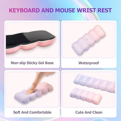 Keyboard and Mouse Wrist Rest Set, Ergonomic Memory Foam Wrist Support | for Typing Comfort, Non-Slip Base, Pain Relief Office Gaming Desk Accessory