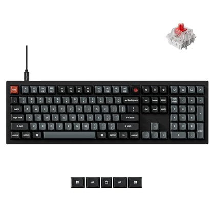 Keychron V6 8K Full Size Wired Mechanical Keyboard with Programmable Knob, 8000 Hz Polling Rate, OSA PBT Keycaps, Hot-swappable Super Red Switchs, RGB Backlit for Mac Windows Linux - color: Red Switch