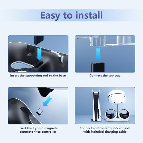 Charging Station for PSVR 2, Multifunction PSVR2 Stand with 7 RGB Light, Headset Display Stand, Dual Controllers Charger Dock, Magnetic Connector, Type-C Cable