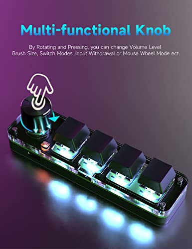 One-Handed Macro Mechanical Keyboard, 4 Keys Gaming Keyboard Fully Programmable for Knobs and Keys, OSU Keypad Hotswap Keypad with RGB for Game Editing PS - color: 4Key 2.4G