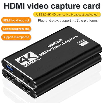 dobestyou 4K Capture Card Black for Streaming, Recording & Gaming – HDMI Video Capture Device with USB 3.0, 1080p 60fps, Plug & Play,Zero Latency for PS5, Xbox, Switch, OBS, PC, Mac - size: Capture Card With Hdmi Cable-Black