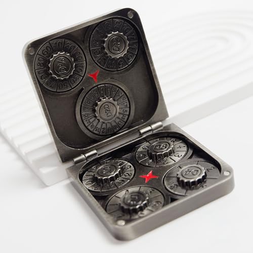 Metal DND Dice Set 7-in-1 D4-D20 3D Dragon Case Leather Bag Silver | 7 in 1 metal polyhedral dice. D4-D20 dnd spinner. 3D dragon case. Leather storage bag. Zinc alloy. DND RPG TTRPG gift. - color: Silver