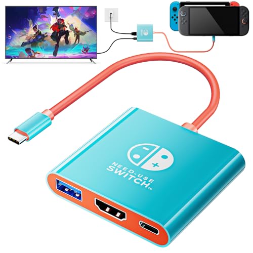 Portable TV Adapter Dock Station for Nintend0 Switch/Steam Deck/MaBook | 4K60Hz TV dock for Switch/Steam Deck, 3-in-1 (HDM1+PD+USB), compact travel-ready, plug&play, also works with laptops/phones