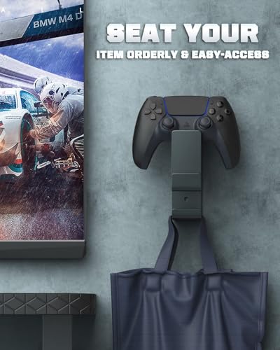 MoKo Controller Wall Mount, Dual Gamepad Headphone Hanger for Xbox PS5 | Holds 2 controllers and one headset, compatible with Xbox Series PS5 PS4 PS3 Switch and most standard gamepads - color: Black