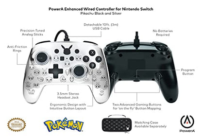 PowerA Enhanced Nintendo Switch and Switch 2 Wired Controller - Pikachu Black & Silver, Officially licensed - color: Pikachu Black & Silver