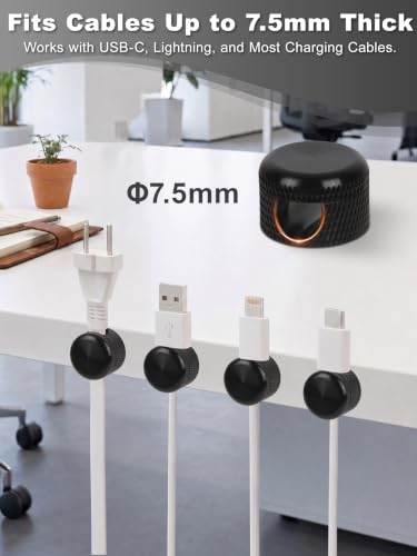 Black Aluminum Cable Clips for Desk 3 Pack, Upgraded Adhesive | Cord Holder for Nightstand, Screw-top Phone Cord Holder, USB Wire Cable Management Clips to Keep Cables Tidy