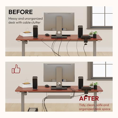 SANODESK Electric Standing Desk with Desk Clamp Power Strip 40"x 24" Whole-Piece Desktop Height Adjustable Stand Up Desk with Cable Management Sit Stand Home Office Desk Silver Frame/Mahogany Top - color: Silver Frame+mahogany Top, size: 40"x24"