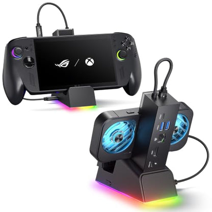 JSAUX Docking Station for ROG Ally X/ROG Ally/Steam Deck/Legion Go, 7-in-1 ROG Ally X Dock with RGB Cooling Fan, HDMI 4K@120Hz, Gigabit Ethernet, Dual USB & USB C 3.0, 100W PD Charging - HB0705 - color: Black-RGB Fan Cooling