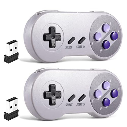 SAFFUN 2 Pack 2.4 GHz Wireless USB Controller Compatible with SNES Games, Retro SNES PC Controller for Windows PC iOS MAC Linux Raspberry Pi Retropie OpenEmu Emulator (Plug & Play) (Rechargeable) - color: Purple/Grey