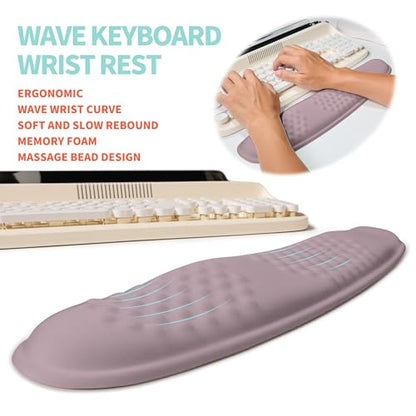 2-in-1 Ergonomic Set, Wave Rise Keyboard Wrist Rest and Massage Bulge Slope Mouse Pad Wrist Support, Cushion Memory Foam Integrated to Relieve Wrist Pain, Purple - color: Purple