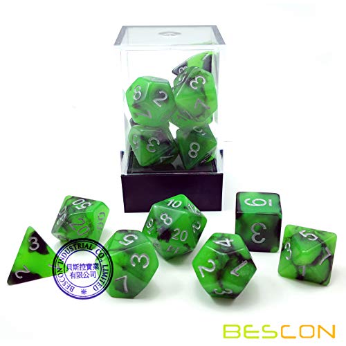 Bescon Two-Tone Glow-in-the-Dark Polyhedral Dice Set Spooky Rocks, Luminous RPG Dice Set d4 d6 d8 d10 d12 d20 d% Brick Box Pack - color: Multicolor