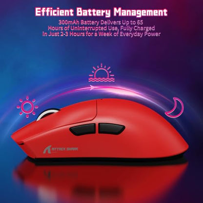 ATTACK SHARK X11SE Wireless Gaming Mouse, 59g Lightweight, Red | Bluetooth/2.4Ghz Wireless/Wired Connectivity, 22K DPI, PixArt PAW3311 Gaming Sensor, 1K Polling Gamer Mice for PC/Mac - color: Red