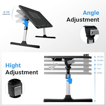 Adjustable Laptop Lap Desk with Cooling Fan USB Light for Adults 56 * 32cm,Black - color: Black+holder,56-32cm