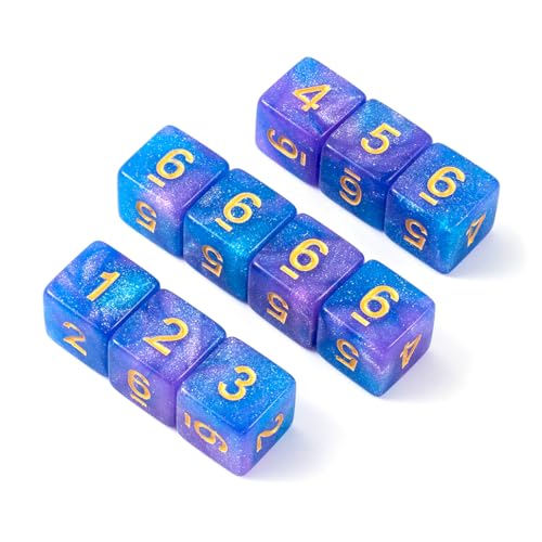 10 Pieces Polyhedral D6 Dice Set, 6 Sided Dice 16mm Square Edge Dice for RPG MTG DND Table Games (Pink Blue) - color: Pink Blue