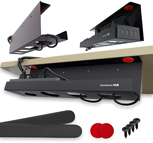 Under Desk Cable Management Tray - No Drill Organizer for Glass Desk. Perfect Standing Cable Management Rack (Black Wire Tray - Single 17'')