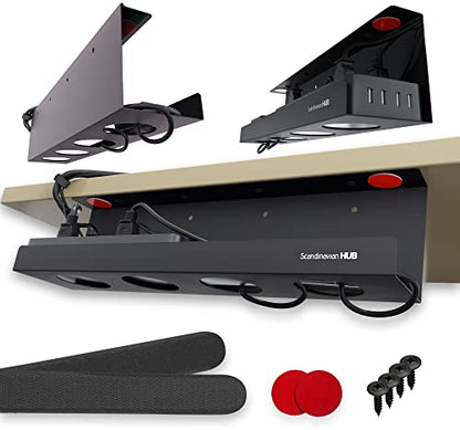 Under Desk Cable Management Tray - No Drill Organizer for Glass Desk. Perfect Standing Cable Management Rack (Black Wire Tray - Single 17'')