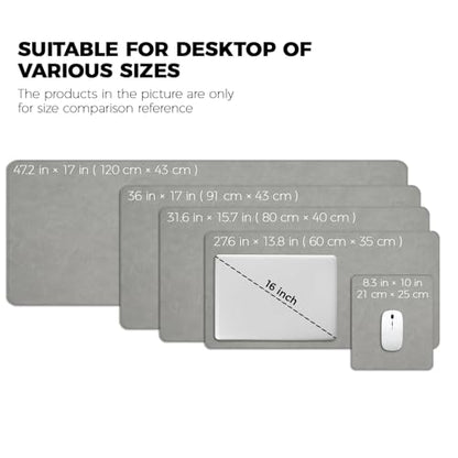 CHEERYGOO Faux Leather Desk Mat - Waterproof Mouse Pad, Non-Slip PU Leather Blotter, Writing Surface for Office and Home 47"x17" XXL Light Grey - color: Light Grey, size: 47" x 17"