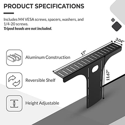 HumanCentric DSLR Monitor Mount Large, Desk Camera, Webcam & Mic Shelf | For Monitor VESA Arm, Replace Clamp Tripods, 100x100mm Patterns, Aluminum, Hardware Included, Light Mounting - size: Large Shelf