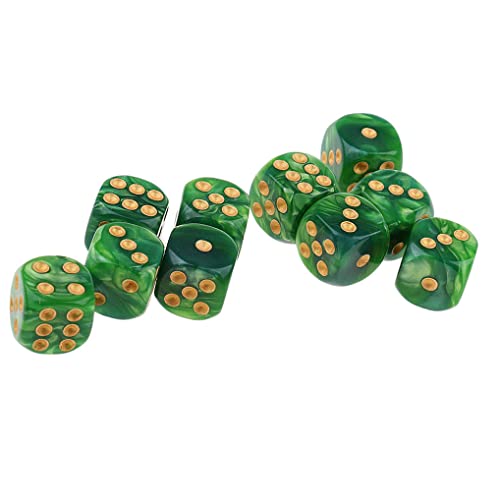 10PCS Polyhedral D6 Dice 16mm Acrylic Game Dice for RPG MTG DND Table Games (Green Yellow) - color: Green Yellow