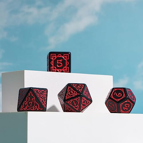 DND Dice Set -D&D Polyhedral Dice (7 Pcs) Druid Dice with Leather Dice Bag for Role Playing Dice Games RPGs(Druid - Black Red) - color: Druid - Black Red