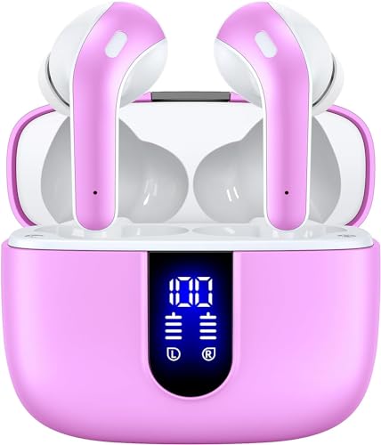 TAGRY Bluetooth Headphones True Wireless Earbuds 60H Playback LED Power Display Earphones with Wireless Charging Case IPX5 Waterproof in-Ear Ear buds with Mic for TV Smart Phone Laptop Computer Sports - color: Sunset Pink, style: Standard