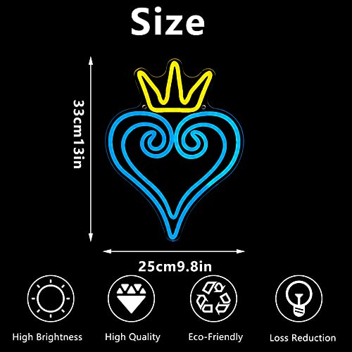 Manimo LED Kingdom and Hearts Neon Signs for Wall Decor, Anime Neon Sign, Neon Game Room Setup, USB Powered for Man Cave Game Home Party Bedroom Room Teenager Gamer Birthday Gifts(9.8 * 13in) - style: Kingdom Heart
