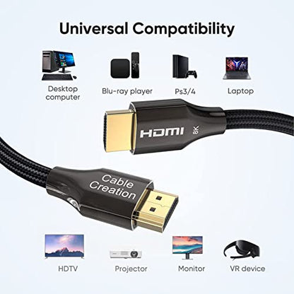 CableCreation 3FT 8K HDMI Cable - Ultra High Speed 48Gbps, eARC Compatible with PS5, Xbox, Laptop, Roku TV - color: Black, size: 3.3Ft