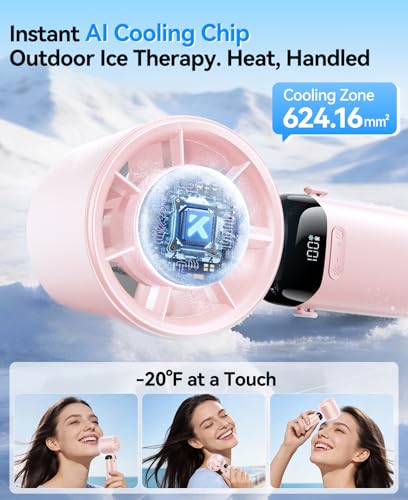 KIMMOO Handheld Portable Turbo Fan with Ice Cooler, Powerful 21000 RPM, Speed (1-199), Up to 14Hrs Cooling, Rechargeable Personal Fan, Small Pocket Hand Fans for Travel/Outdoor/Home/Office (Pink) - color: Pink
