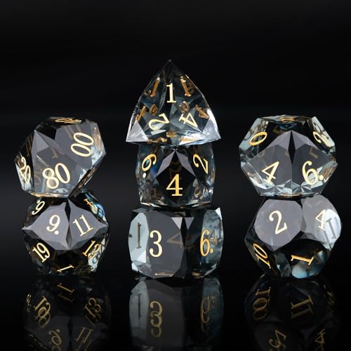Resin DND Dice Set, 7 Pieces Handmade Sharp Edge Polyhedral Dice for Role Playing Game, Dice Accessory for D&D RPG Players and Starters d4 d6 d8 d10 d12 d20 with Gift Box (Transparent Black) - color: Transparent Black
