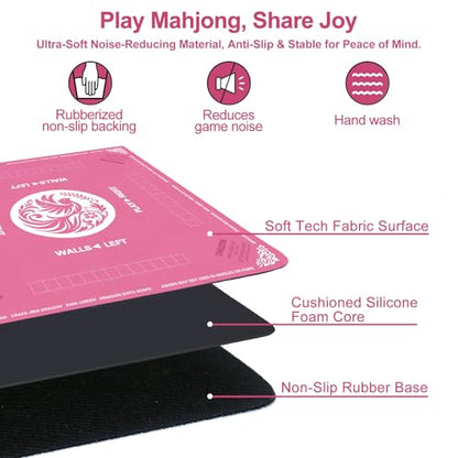 Mahjong Mat with Carrying Bag, Pink Mahjong Table Mat with Rules | Anti Slip & Noise Reduction, Easy to Carry, 31.5" x 31.5" Neoprene Mahjong Mats, Elegant Print & Soft Surface Gaming Mat - color: Pink