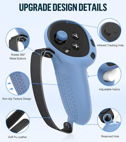 Silicone Cover Set Compatible with Meta Oculus/Quest 3, VR Accessories Protective Cover Includes Controller Grips, Front Shell Headset Cover and Face Cover, Not Fit Quest 3S(Haze Blue) - color: Haze Blue