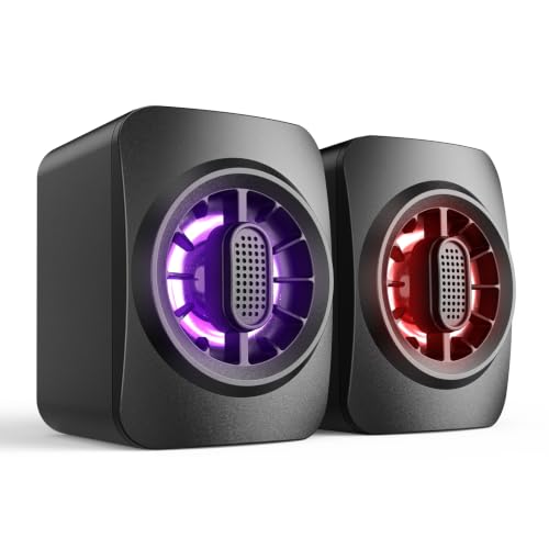 OFFSIR Computer Speakers,RGB PC Speakers, USB Powered 3.5mm Aux Speaker for Desktop, PC, Laptop, Tablet - Small Computer Speakers | Clear Sound & 7-Color Dynamic Lighting