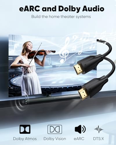 8K HDMI Cable 3FT 3-Pack, Ultra High Speed HDMI Gaming Monitor Cord, Supports 4K/120Hz, 8K/60Hz, 48Gbps DTS:X for Soundbar, PS5, PS4, TV, Xbox, Roku, Cinema, Computer